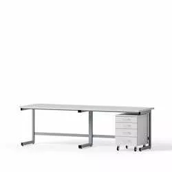 Laboratory desk for seated work, 2400x750x750mm, 1 rolling container B-526mm, 4 drawers